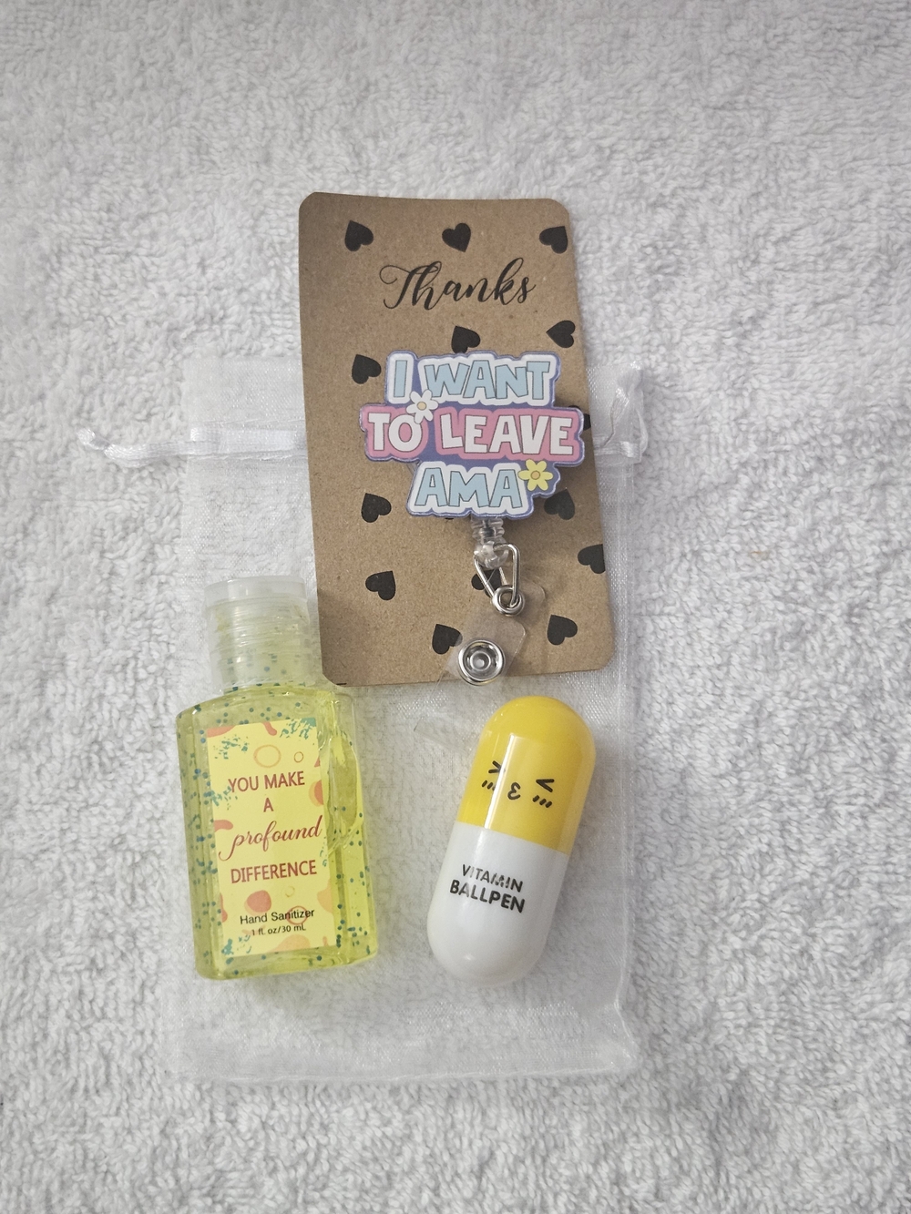 Funny AMA Nurse Gift Set: Badge Reel Sanitizer Pill Pen ER RN Care Pack Mini